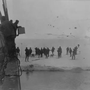 Leaving the Discovery 1903. Winter quarters in the distance