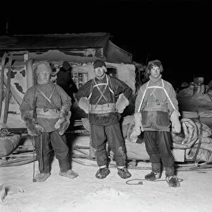 Lt Henry Bowers, Dr Edward Wilson and Apsley Cherry-Garrard beside their sledge