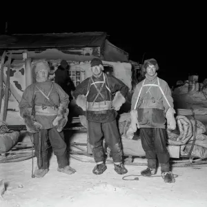 Lt Henry Bowers, Dr Edward Wilson and Apsley Cherry-Garrard beside their sledge