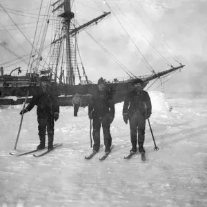 Print of Three Mates on Skis, Winter Quarters Print of Three Mates on Skis, Winter Quarters