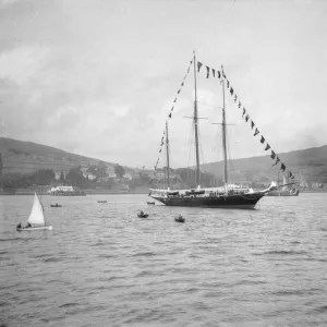 Mr James Coats Jun.s yacht Gleniffer awaiting the Scotia in Lamlash Bay