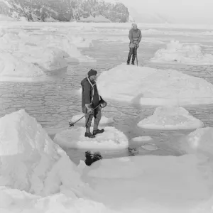 Priestley and Campbell standing on pancake ice