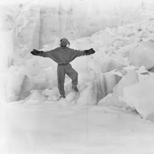 Raymond Priestley standing beside Warning Glacier