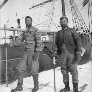 Two unidentified expedition members on skis