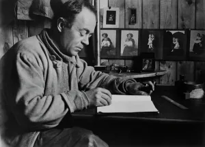 Images Dated 10th April 2015: Capt Scott writing his journal in the Winterquarters Hut