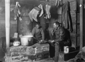 Cecil Meares and Dimitri Geroff at the blubber stove in the Discovery Hut at Hut Point. November 3rd 1911 Cecil Meares and Dimitri Geroff at the blubber stove in the Discovery Hut at Hut Point. November 3rd 1911