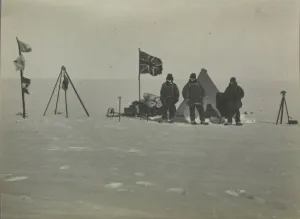 Images Dated 5th October 2020: Christmas Day 1908. 10, 000 feet high on plateau. Left to right Adams, Marshall, Wild