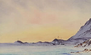 Watercolour Gallery: Discovery in winter quarters, McMurdo Sound looking north
