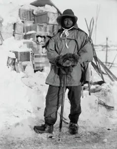 Edgar Evans, leaning on an ice-axe Edgar Evans, leaning on an ice-axe