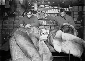 British Antarctic Expedition 1910-13 (Terra Nova) Collection: Edgar Evans and Tom Crean mending sleeping bags. May 16th 1911