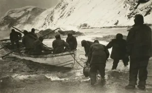 Ernest Shackleton going out to board the relief boat