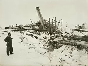 Imperial Trans-Antarctic Expedition 1914-17 (Endurance) Gallery: Frank Wild examining the wreckage of the Endurance
