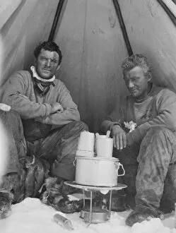 Frederick Hooper and George Abbott cooking in tent