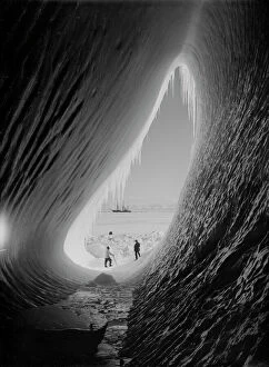 British Antarctic Expedition 1910-13 (Terra Nova) Gallery: Grotto in an iceberg. Terra Nova in the distance. Taylor and Wright (Interior). January 5th 1911