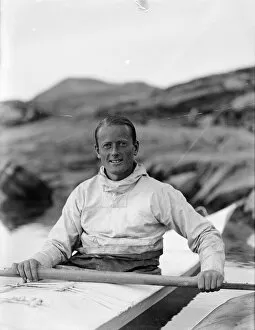 British Arctic Air Route Expedition 1930-31 Gallery: H. G. (Gino) Watkins in kayak