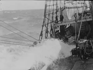 Antarctic Relief Expeditions 1902-04 Collection: Heavy weather. Waves washing over the deck of the ship