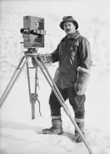 Herbert Ponting with his cinematograph. January 30th 1912