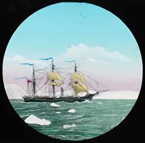 British Arctic Expedition 1875-76 Collection: HMS Alert hoisting colours off Cape Union