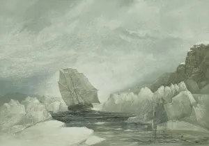 Images Dated 29th August 2008: HMS Investigator running through a narrow channel in a snow storm, between grounded and packed ice