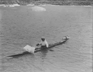British Arctic Air Route Expedition 1930-31 Gallery: Jamesi in a kayak towing seal