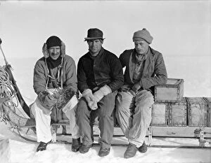 Images Dated 24th February 2016: Lindsay, Scott and Stephenson, sitting on sledge, Ivigtut journey