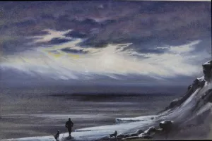 Painting Gallery: Looking north in McMurdo Sound. Frost smoke. 16 April 1911