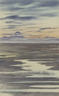 Painting Gallery: Mount Discovery, with open leads in new ice, 26 March 1911. 7pm