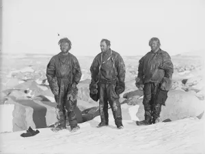 Northern Party after winter in snow cave, 1912 (Dickason, Campbell, Abbott)