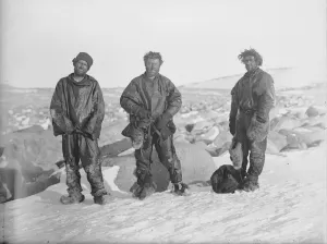 Northern Party after winter in snow cave, 1912 (Priestley, Levick, Browning)