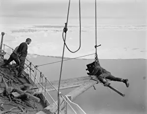 Ponting cinematographing the prow of the Terra Nova going through the pack ice. December 1910