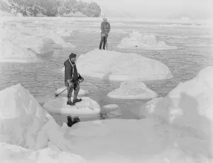 George Murray Levick Gallery: Priestley and Campbell standing on pancake ice