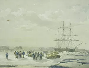 Chromolithograph Gallery: Sledge-party leaving HMS Investigator in Mercy Bay, under command of Lieutenant Gurney Cresswell