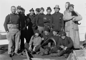 Some of the Terra Nova crew on the fo castle. December 28th 1910